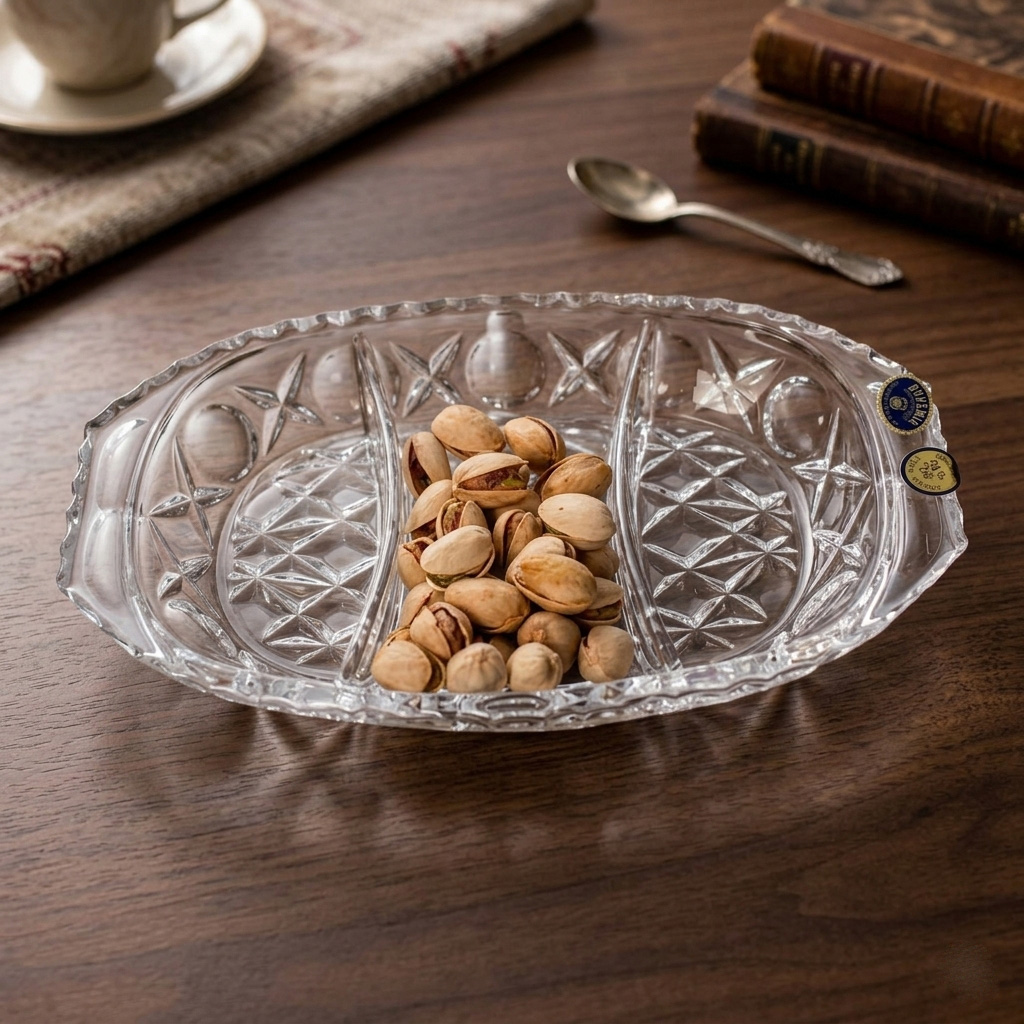 Crystal Bohemia 3 Bölməli Çərəz Qabı 21,5 sm